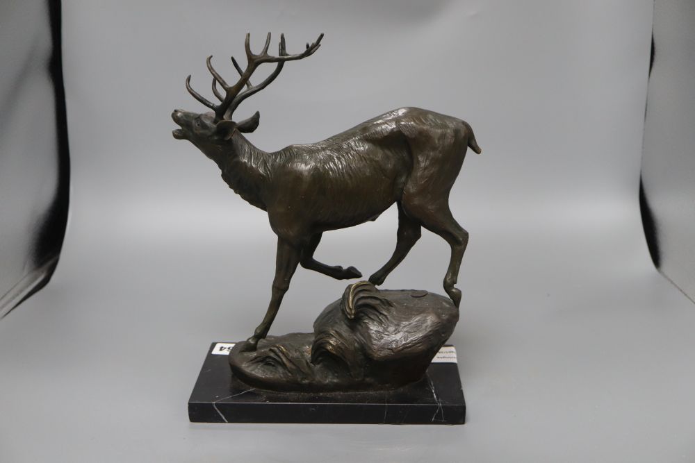 After Prosper Lecourtier. A bronze stag, height 31cm